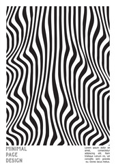 Fototapeta na wymiar Geometrical Poster Design with Optical Illusion Effect. Minimal Psychedelic Cover Page Collection. Monochrome Wave Lines Background. Fluid Stripes Art. Swiss Design. Vector Illustration for Placard.