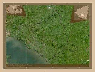 Chontales, Nicaragua. Low-res satellite. Major cities