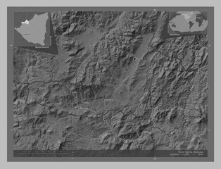 Nueva Segovia, Nicaragua. Grayscale. Labelled points of cities
