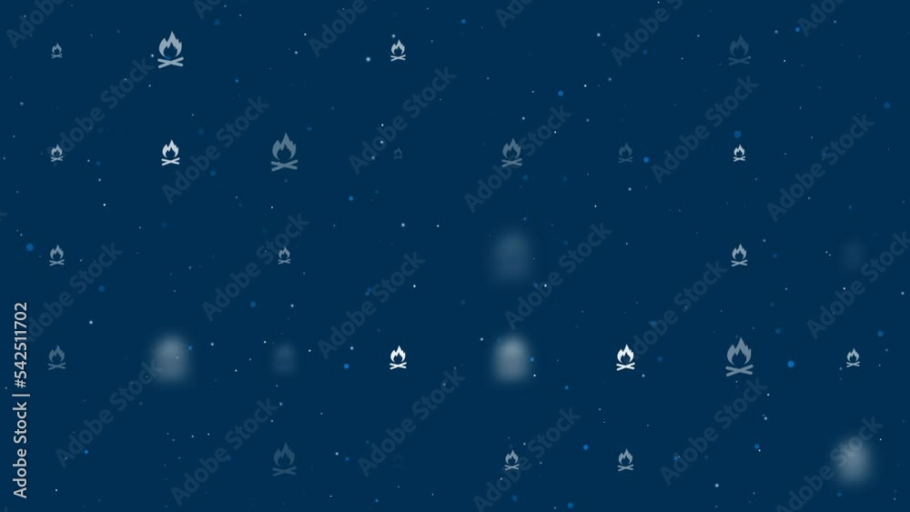 Poster template animation of evenly spaced bonfire symbols of different sizes and opacity. animation of tra