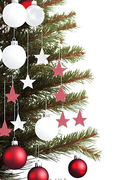 photographic christmas tree with jingle bells in white background. xmas decoration, christmas card, winter festival, holiday sale, merry christmas, rendering, illustration.