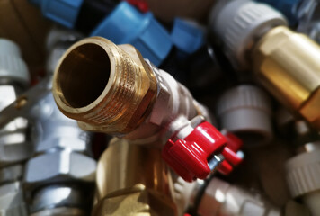 Plumbing fixtures and piping parts. Plumbing fixtures and piping parts, brass connector water valve...