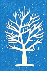 winter sihouette vector style hand drawn painting tree with snow. christmas, branch, decorative, background, art.