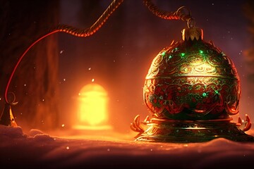 high detailed close-up christmas jingle bell rendering. background, illustration,3d. - obrazy, fototapety, plakaty