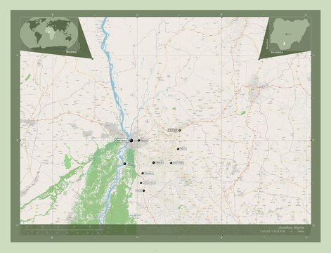 Anambra, Nigeria. OSM. Labelled points of cities