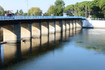 Fototapeta na wymiar An enormous bridge in the middle of the lake.