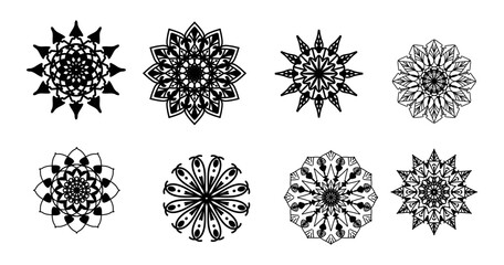 Obraz premium Set Mandala, Black mandala, luxury ornamental mandala design background,mandala design,Mandala pattern Coloring book Art wallpaper design, tile pattern, Islam, Arabic, Indian, Black and White Mandala 