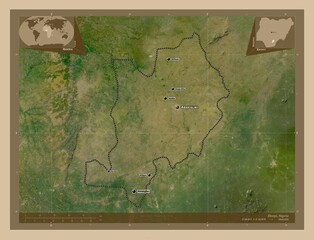 Ebonyi, Nigeria. Low-res satellite. Labelled points of cities