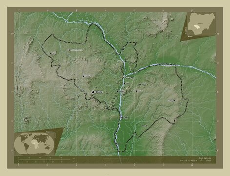 Kogi, Nigeria. Labelled points of cities