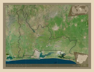 Ogun, Nigeria. High-res satellite. Labelled points of cities