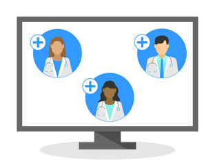 monitor doctor stethoscope consultation online consultation online. Modern technologies in clinic or hospisolated graphic vector illustration