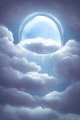 beautiful winter snowglobe podium for product display with colorful clouds in moody greys and blues blank background. high quality digital art. rendering illustration.