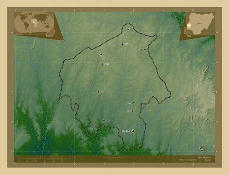 Oyo, Nigeria. Physical. Labelled points of cities
