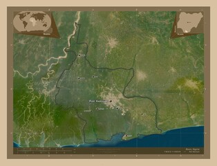 Rivers, Nigeria. Low-res satellite. Labelled points of cities