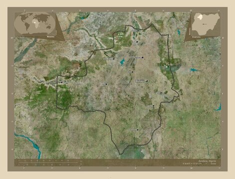 Zamfara, Nigeria. High-res satellite. Labelled points of cities