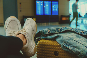 Woman is waiting to board a plane.