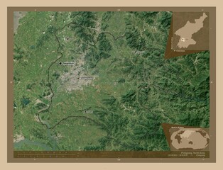 P'yongyang, North Korea. Low-res satellite. Labelled points of cities