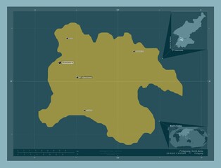 Obraz premium P'yongyang, North Korea. Solid. Labelled points of cities