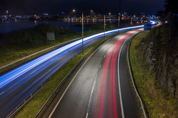 Fototapeta na wymiar Vaajakoski motorway at night in Jyväskylä