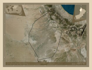 Al Dhahira, Oman. High-res satellite. Labelled points of cities