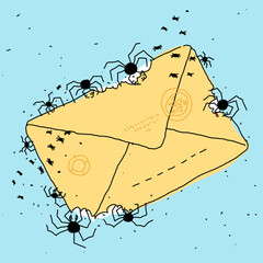 Vector Illustration Virus Attacking Mail Envelope