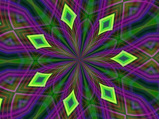 Purple green mandala, star, abstract background with squares