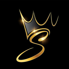 Gold Monogram Crown Logo Initial Letter S