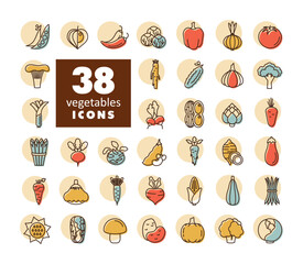 Vegetables outline isolated vector icons set
