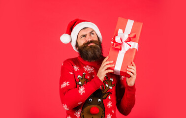 New year new me. hipster enjoy the holiday. morning before Xmas. bearded man in sweater. new year...