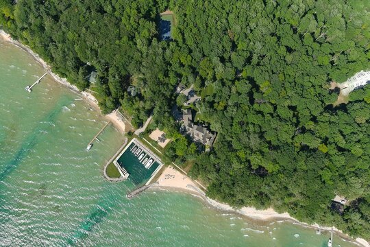 Aerial view of the Omena beach in Michigan, Traverse City