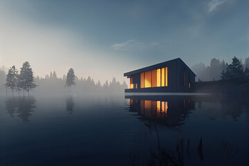 Fototapeta premium Modern house at lake