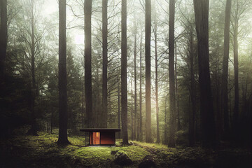 modern wooden cabin in the woods - Powered by Adobe