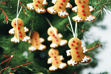 gingerbread cookies hanging on Christmas tree