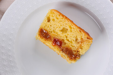 Brazilian corn cake made with a type of corn flour (Fuba) Bolo de Fubá. Top view