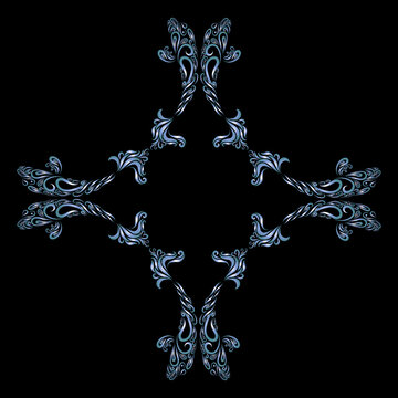 christian cross dolphin graceful ornament and elegant ornate delicate pattern blue color design