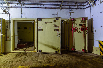 Large blast proof armored doors in the military bunker
