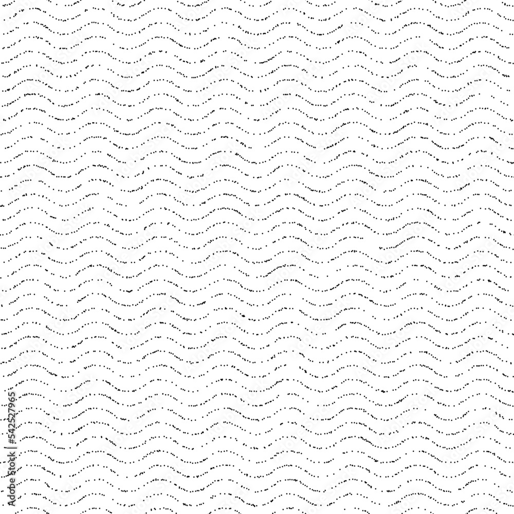 Poster Dotted wave lines seamless pattern. Black and white wavy stipple background. Horizontal Polka dot stripes repeating wallpaper. Abstract minimalistic texture. Monochrome texture.