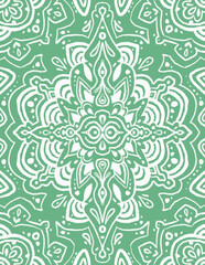 White Mandala on Green Background Seamless Pattern