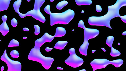 Fluid metallic drops y2k background. Dynamic iridescent retrowave liquid forms. 3d render illustration