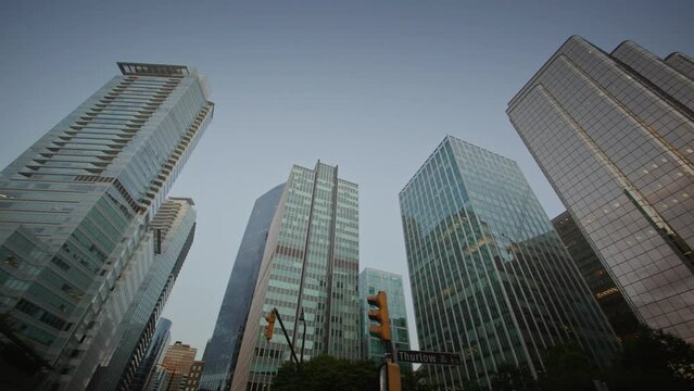 Low angle view of city skyscrapers, vancouver, british columbia