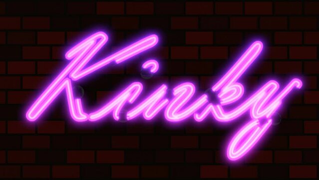 3D Render animation of Neon word Kinky with a brick background