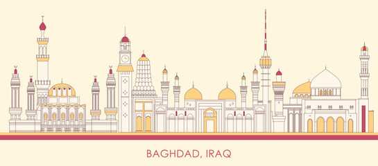 Naklejka premium Cartoon Skyline panorama of city of Baghdad, Iraq - vector illustration