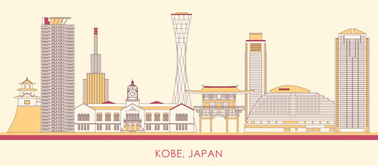 Cartoon Skyline panorama of city of Kobe, Japan - vector illustration - obrazy, fototapety, plakaty