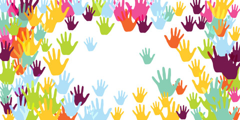 Cheerful children handprints preschool education concept background