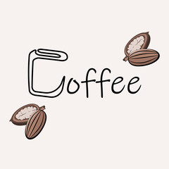 Coffee, beans, coffee branches, arabica, logo. Silhouette of a cup of coffee.