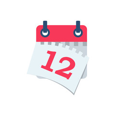 Tear off the calendar sheet. 12 is the date on the calendar. Off date. Deadline concept. Template page. Vector illustration flat design. Isolated on white background.
