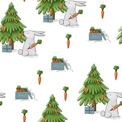 Christmas Pattern with Christmas Pattern with rabbit and carrot. 