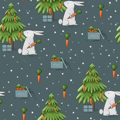 Christmas Pattern with Christmas Pattern with rabbit and carrot. 