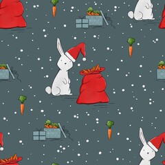 Fototapeta premium Christmas Pattern with Christmas Pattern with rabbit and carrot. 