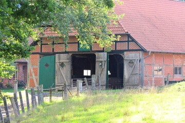 farm barn in autumn in a small vllage